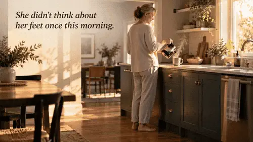 A peaceful morning with coffee — no pain, no limping, just a normal start to the day