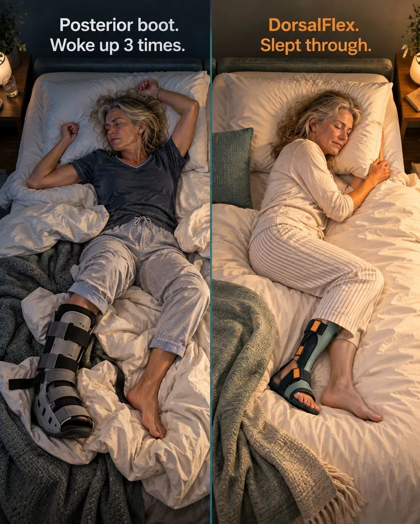 DorsalFlex splint alongside the Bedside First-Steps Guide and 2-Week Acclimation Protocol — 'Everything you need. Night one. $59'