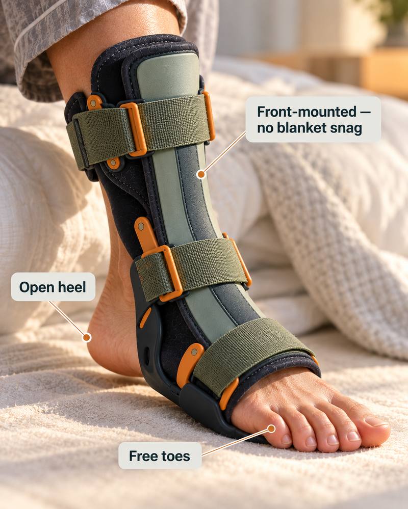 Open heel front mounted free toes design callouts