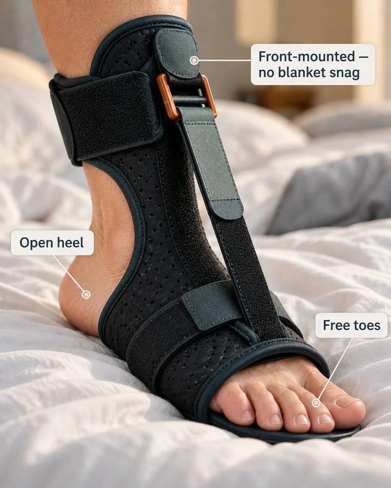 Open heel front mounted free toes design callouts